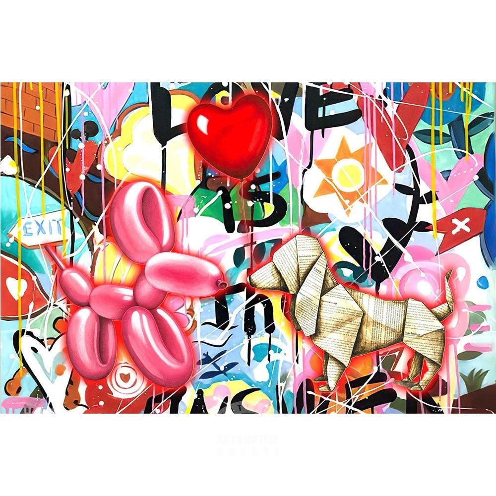 Graffiti-Ballon, guter Hund, Pop-Art-Poster, Druck auf Leinwand, Gemälde, abstraktes Bild für Wohnzimmer, Heimdekoration, rahmenlos