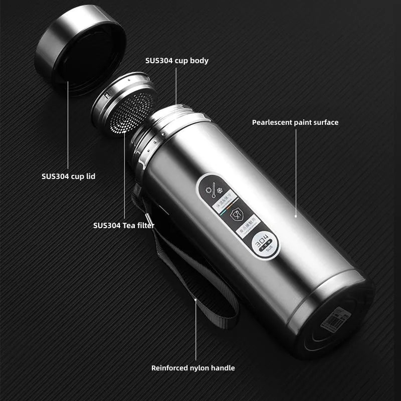 800ml-1L Edelstahl Thermoskanne – Tragbare Vakuumflasche mit LED-Temperaturanzeige