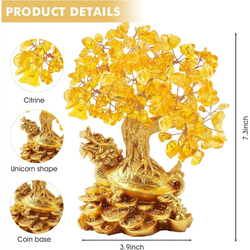 Drachen Schildkröte Feng Shui Kristall Glücks Geldbaum Bonsai Dekoration Ornament für Reichtum, Glück, Wohlstand, Erfolg