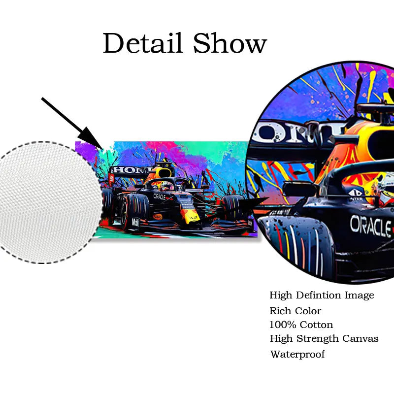F1-Weltmeisterschaft Auto Malerei Poster Abstrakte Graffiti Wandkunst Leinwanddrucke Modulare Bilder Wohnraumdekoration