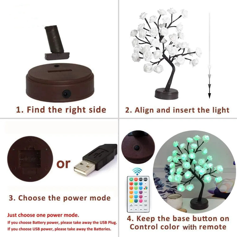 RGB Rose Blume Baum Lichter 24LED USB Batterie Tischlampe Feen Nachtlicht Zuhause Party Weihnachten Hochzeit Schlafzimmer Dekoration Geschenk