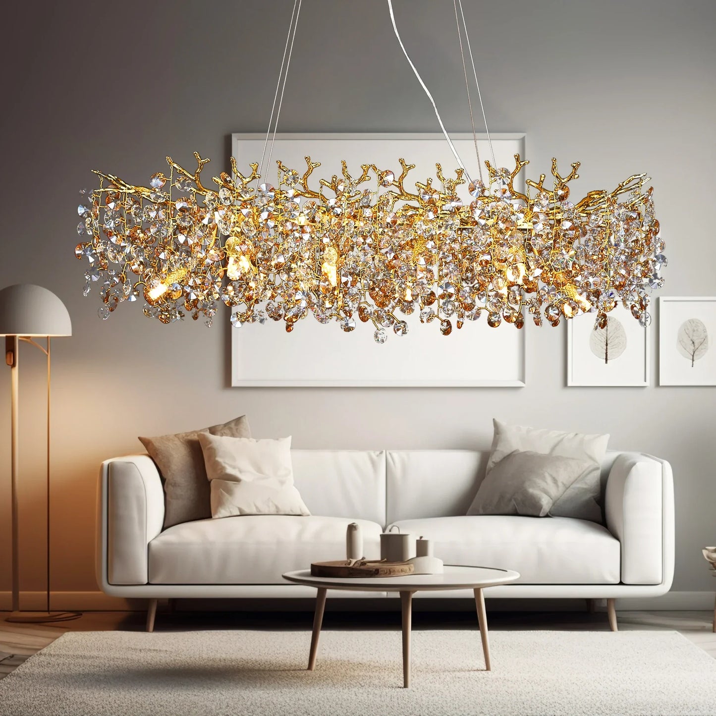 Lange Kristallpendelleuchte - Esszimmer Gold Restaurant Insel Hängeleuchte, Silber Nordisch LED Pendelleuchte Groß
