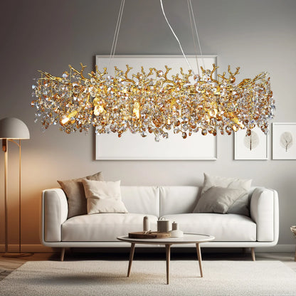 Lange Kristallpendelleuchte - Esszimmer Gold Restaurant Insel Hängeleuchte, Silber Nordisch LED Pendelleuchte Groß