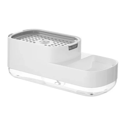 Automatische Seifenspenderflasche: Küchen-Schwamm-Bürsten-Aufbewahrungsbox mit manuellem Seifenspender - praktische Lösung für Küchenhygiene