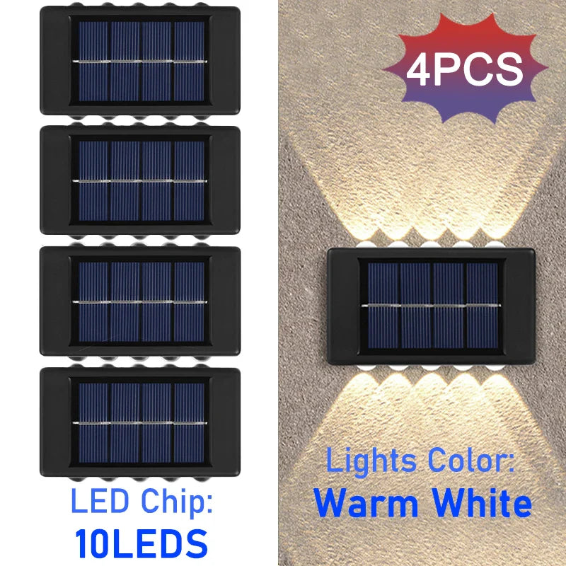 Frendorf | 10 LED Solar Wandleuchte – IP65 wasserdichte Außen-Sicherheitswandleuchte für Garten, Hof, Zaun, Veranda und Terrasse (Warmweißes Licht, Automatischer Sensor, Energiesparend)