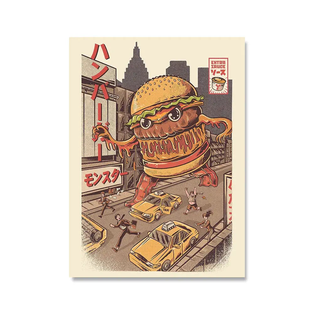 Japanische Lebensmittel Nudeln Moderne Küche Poster Dekoration Getränke Ramen Cartoon Leinwandmalerei Retro Bar Wandkunst Druck Bilder