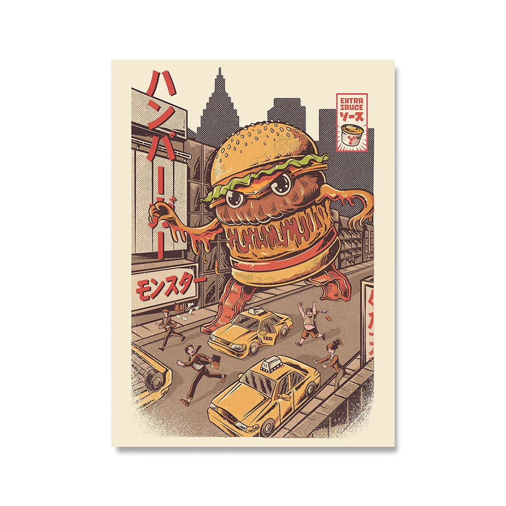 Japanische Lebensmittel Nudeln Moderne Küche Poster Dekoration Getränke Ramen Cartoon Leinwand Malerei Retro Bar Wandkunst Druck Bilder