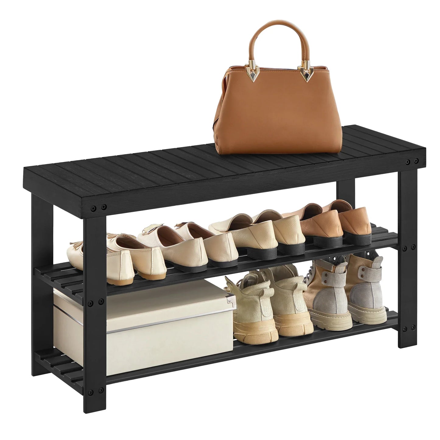 Frendorf | Bamboo Schuhregalbank - 3-Tier Organizer, trägt 130 kg