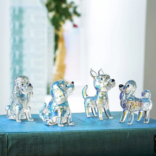 4 Verschiedene Geformte Kristall Hunde Figuren Kunst Glas Ornament Statue Tier Sammlerstück Süßer Briefbeschwerer Wohnkultur