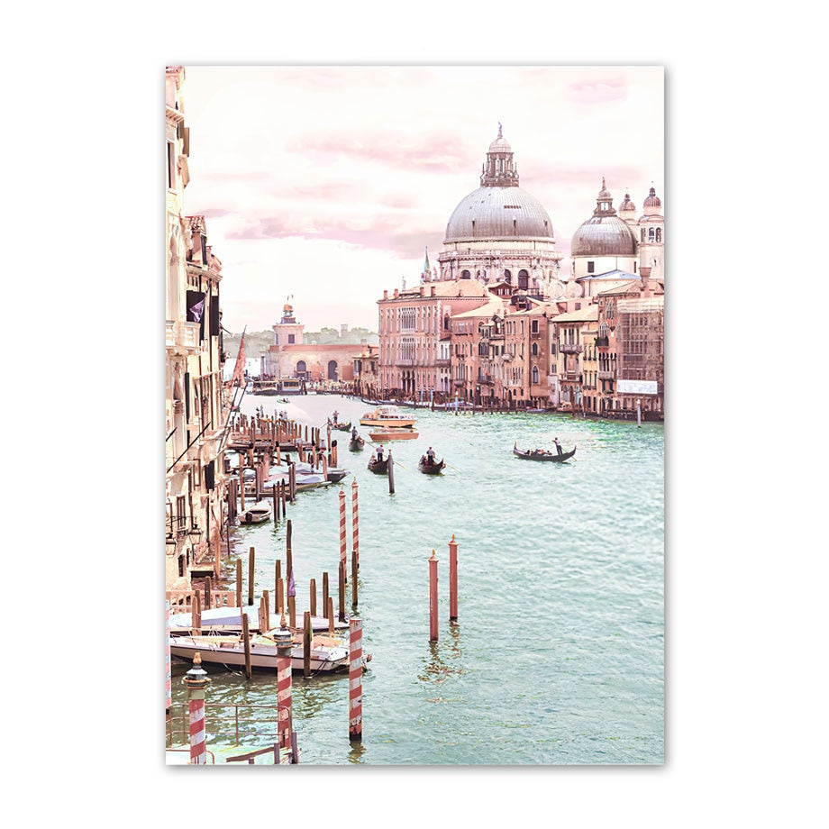 Venice Amalfi Küstenstadt Wasserfall Leinwandposter | Nordisches Schlafzimmer Wandkunst für Wohnzimmer Wohnkultur