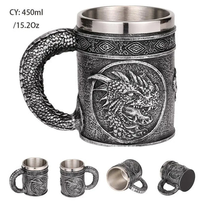 Mittelalterlicher Drachenharz-Edelstahlbecher als Kaffeebecher oder Teebecher