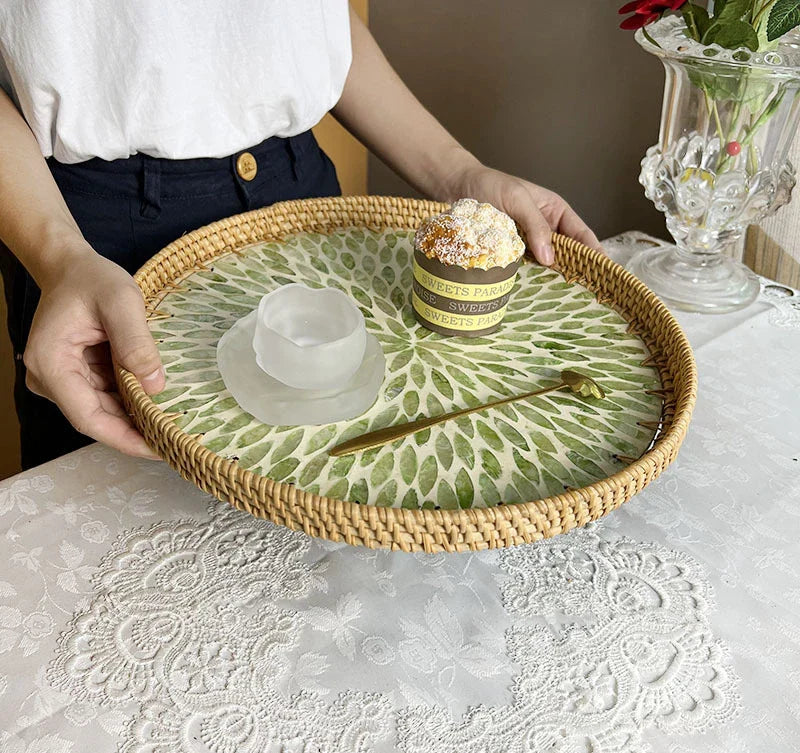 Lotusblatt Rattan & Muschel Obstkorb Tablett