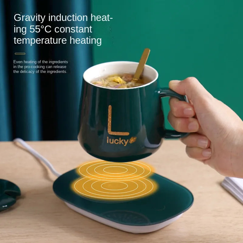 400ML Kaffeetasse Untersetzer Set 55 Grad Temperaturhalte Automatische Heizung Keramikbecher