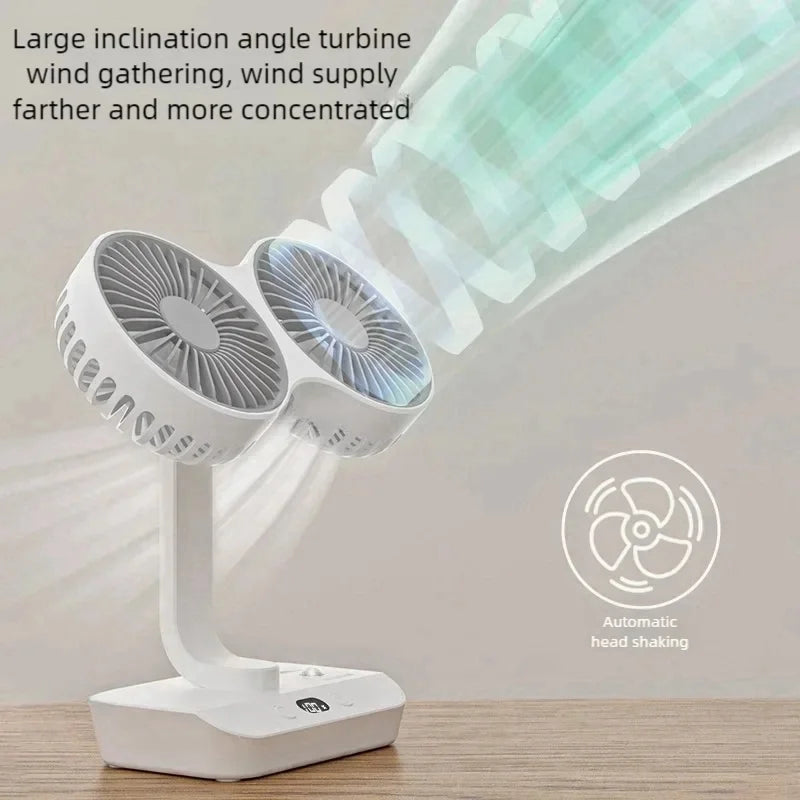 Frendorf | Verstellbarer Doppelkopfan Tischventilator Nachtlampe
