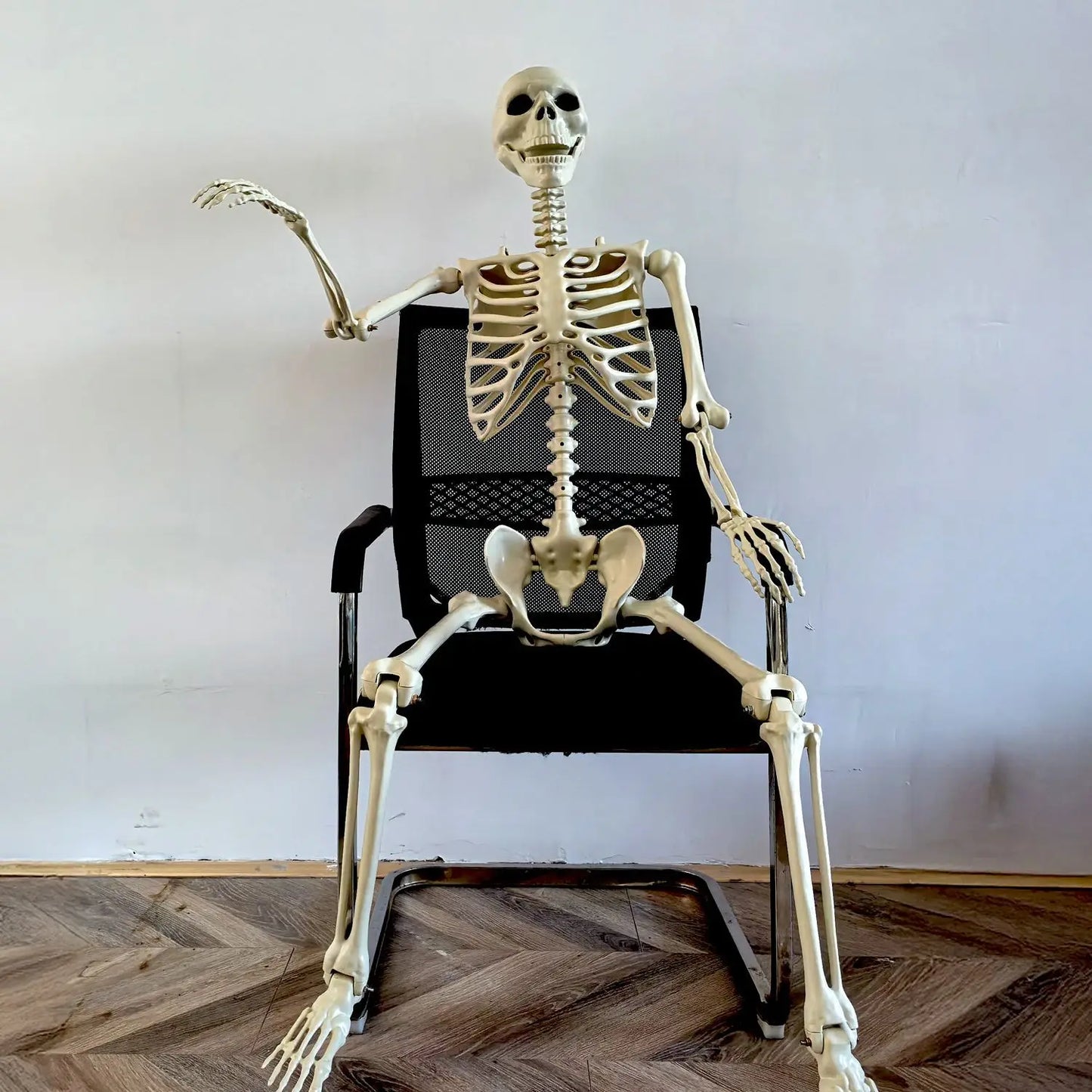 Frendorf | Bewegliches menschliches Skelett 90–165 cm — realistische Dekoration für Halloween und Horrorpartys