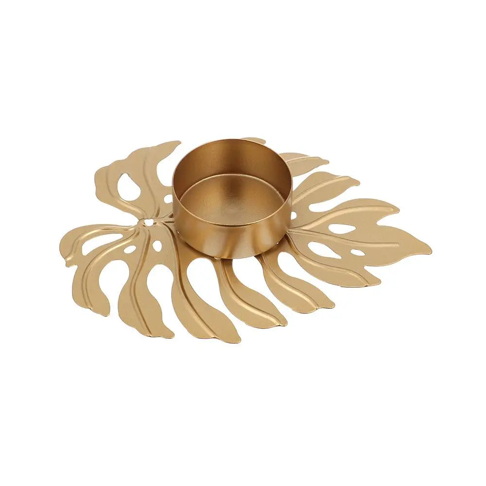 Frendorf | LumiLeaf Monstera Kerzenhalter aus Eisen | Gold & Grün | Tropisches Design | Wohn- und Tischdeko