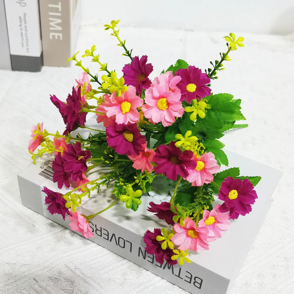 Frendorf | 1 Bund Künstliche Blumen – UV-beständige Sträucher und falsches Grünzeug für Büro, Küche, Hochzeit, Gartendekoration – Kunstseiden-Rosen- und Gänseblümchen-Pflanzen