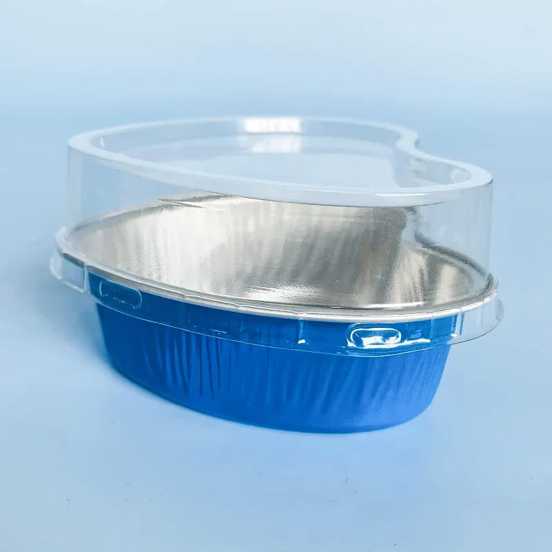 50 Stück 100 ml Aluminium Puddingbecher aus Alufolie mit Deckel - Herzförmige Einweg Mini Mousse Cupcake Behälter Backformen