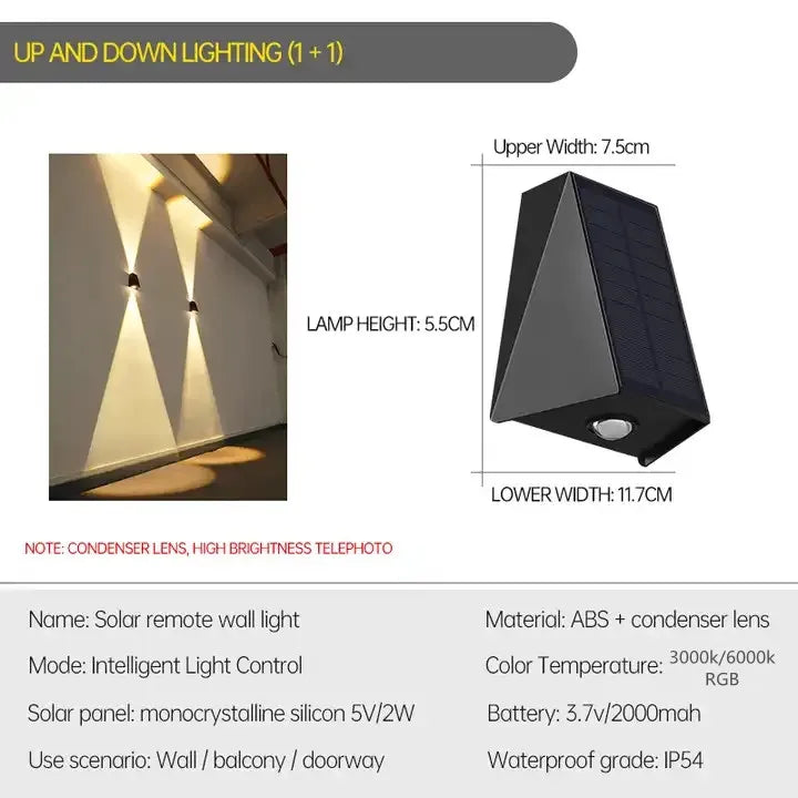 Frendorf | Außen Solar LED Wandlampe – IP54 wasserdichte Auf- und Abwärts Gartenlampe mit Solarpanel, ABS Konstruktion für Garten, Straße und Terrasse