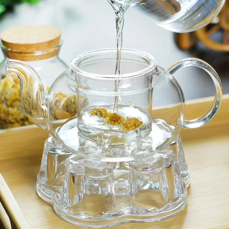 1000ml hitzebeständige Glas-Teekanne, Glas-Teekanne mit Infuser Teeblatt Kräuterkaffeekanne Teeset Praktische Flasche Blumentasse