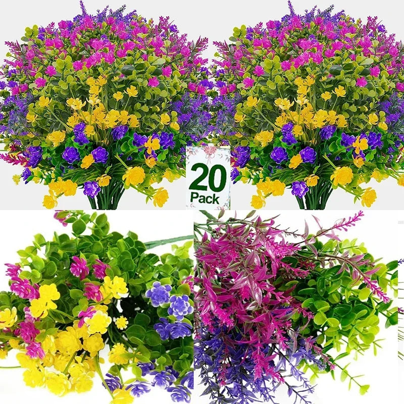 Frendorf | 20 Bündel UV-beständige Outdoor-Kunstblumen – Künstliche Plastikblumen für Zuhause, Garten und Hochzeitsdekoration