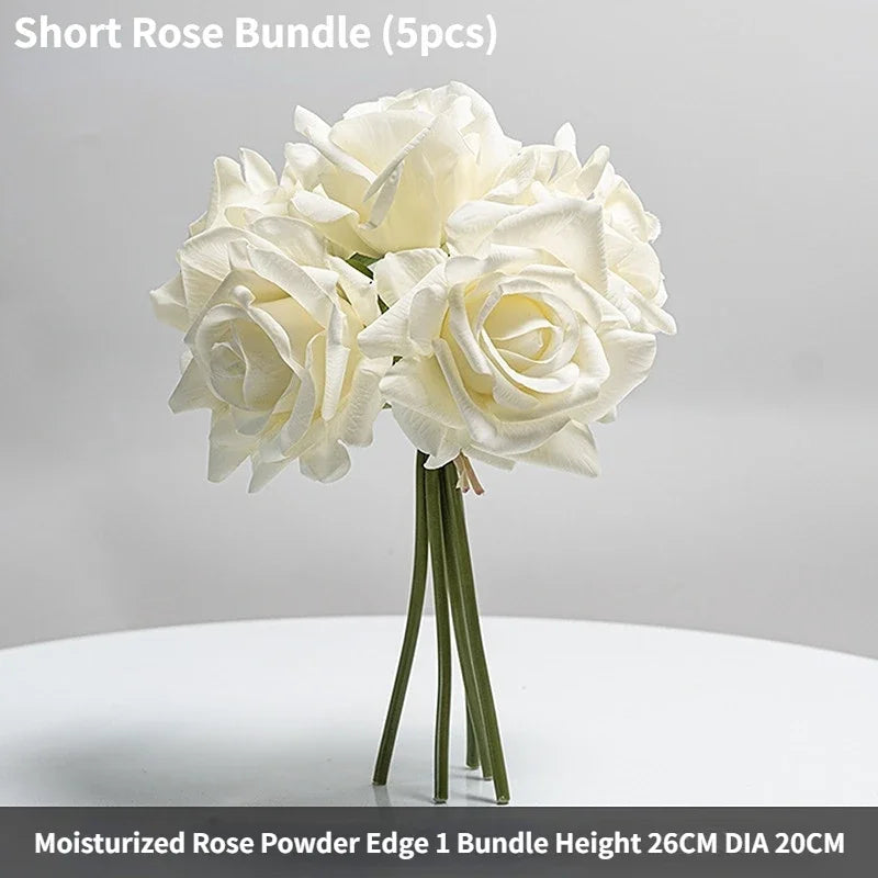 Frendorf | 26CM Künstlicher Rosenstrauß – 5 Köpfe Gekräuselte Seidenblumen für Hochzeit, Fotografie und Wohnkultur