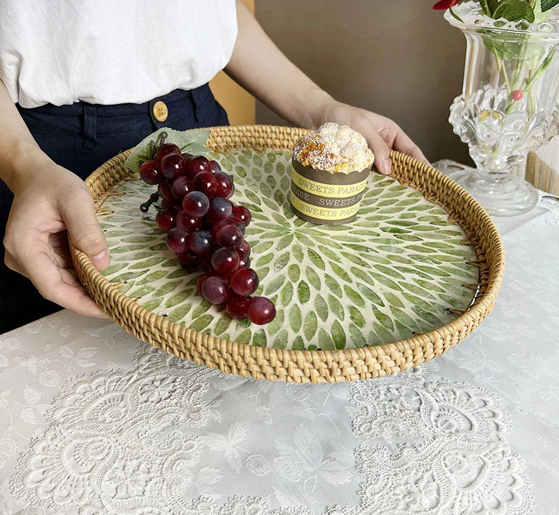 Lotusblatt Rattan & Muschel Obstkorb Tablett