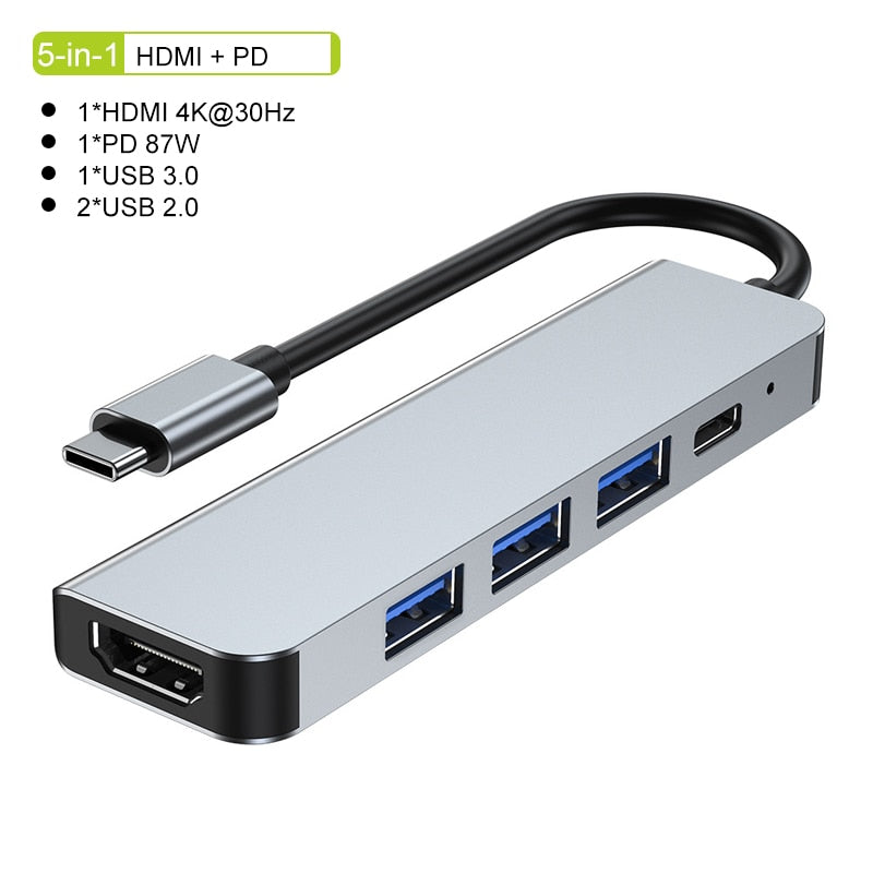 Thunderbolt 3 USB-C Hub mit HDMI, PD, SD/TF für MacBook Air M1 und iPad Pro