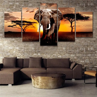 teiliges Wanddekor Elefant Sonnenuntergang Afrika Grasland Landschaft Poster