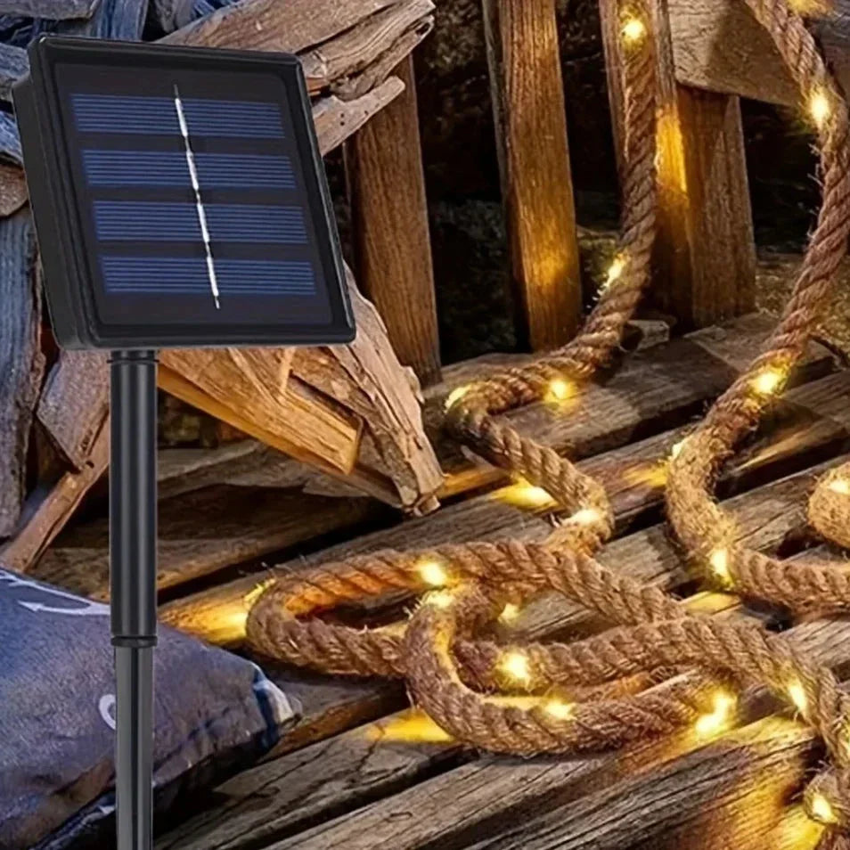 Frendorf | SolarRope | Solarbetriebenes Hanfseillicht | Nachhaltige Dekobeleuchtung für Garten & Terrasse