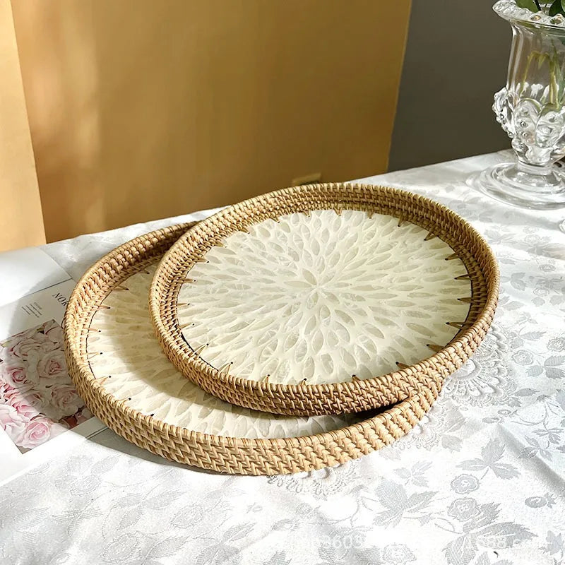 Lotusblatt Rattan & Muschel Obstkorb Tablett