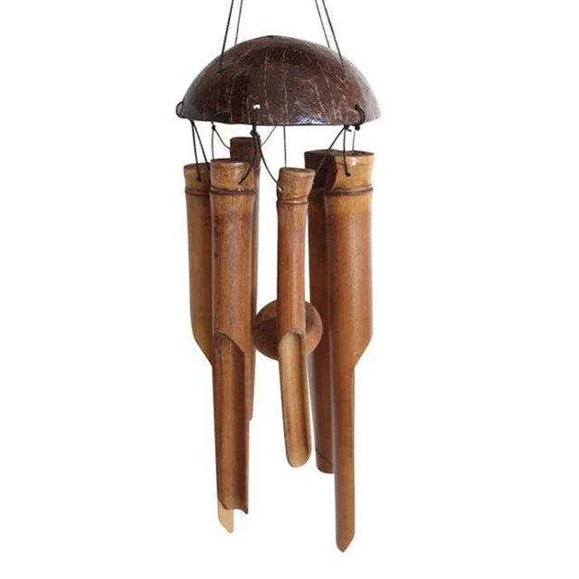 Bamboo Wind Chimes - Natürliche Kokosnussschale, Fünf-Rohr-Handgemachte Gartendekoration