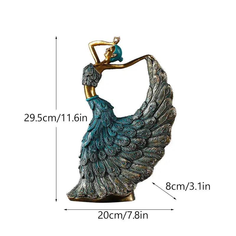 Frendorf | Elegante Federndanzskulptur in Gold und Blau