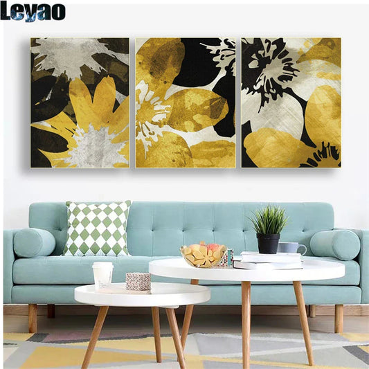 DIY Diamant-Malerei abstrakte braune Blätter 3 Panel Wandkunst voller Bohrer Stickerei Landschaft Strass Mosaik Kits Wohnkultur