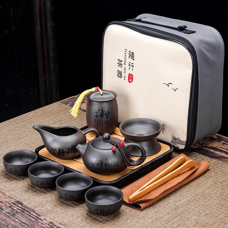 9-teiliges Set Teawere Retro Designer Cool Lila Sand Keramikk Teekannen Set Reise Kong Fu Teeset Porzellan Lila Sand Topf Teesieb
