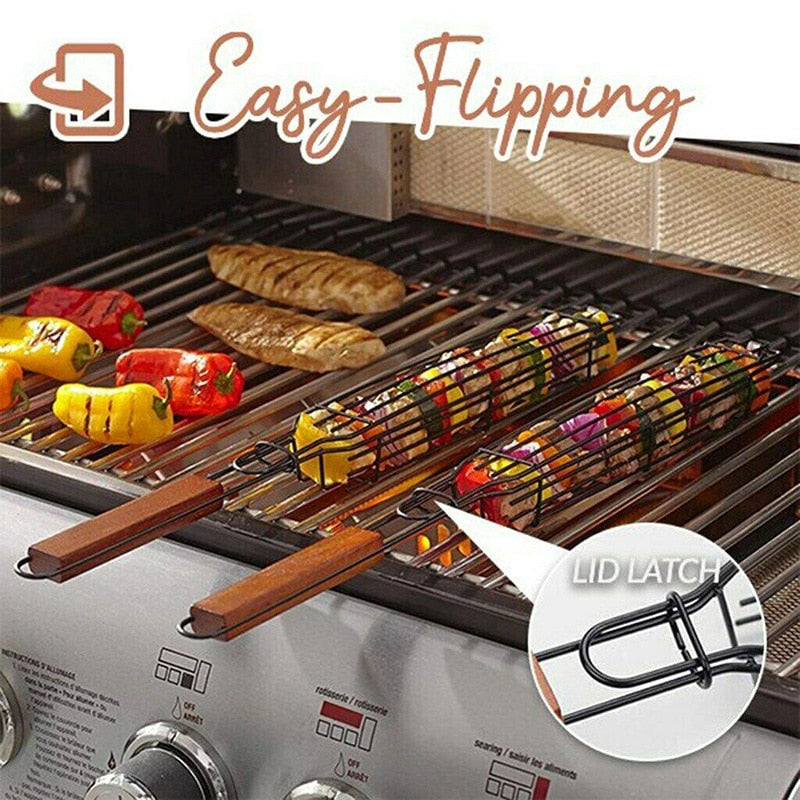 Tragbarer Antihaft-BBQ-Grillkorb - Kohlen-Grill-Zubehör für Outdoor-Camping, Picknick und Fleischröstung