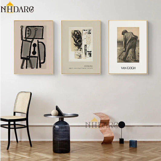 Mittelalterliche Retro-Stil Kollektion Schwarz Weiß Künstler Werke Leinwanddruck Malerei Poster Bild Wandkunst Wohnzimmer Wohnkultur