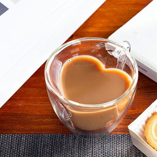 Herz Liebe Form Glas Tasse Doppelwandige Kaffeetassen Isolierte Tee Milch Zitrone Saft Wasser Becher Hitzebeständiges Trinkgeschirr Liebhaber Geschenk