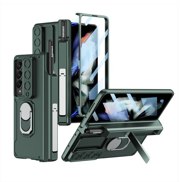 Frendorf | Luxus-Hülle mit S Pen Halterung und Scharnier-Bildschirm-Schutzring-Ständer-Hülle für Samsung Galaxy Z Fold 5 Z Fold 4