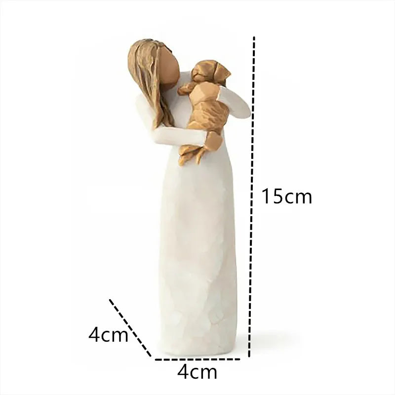 Statuette aus Kunstharz, Menschen, Familienfiguren, Skulptur, Figuren für Heimdekoration, Tischdekoration, Wohnzimmer, Engel, Umarmung, Hund, Vater, Kind