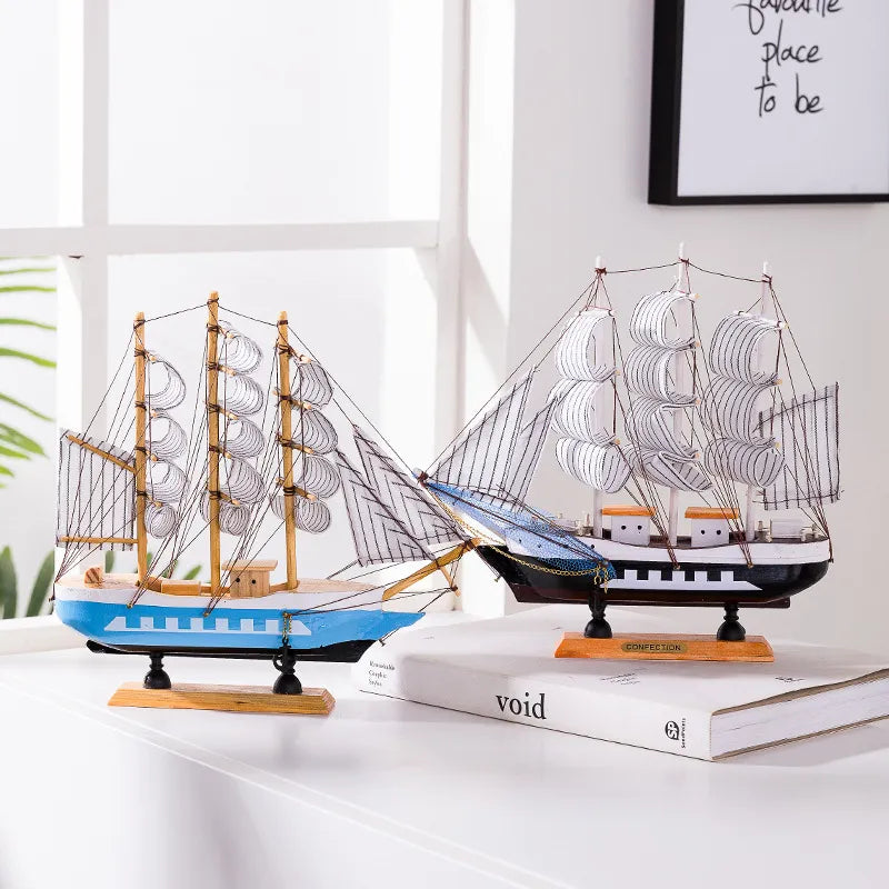 Royaleva Nordic Holz Segelboot Skulptur - LED beleuchtetes Dekorstück, batteriebetrieben