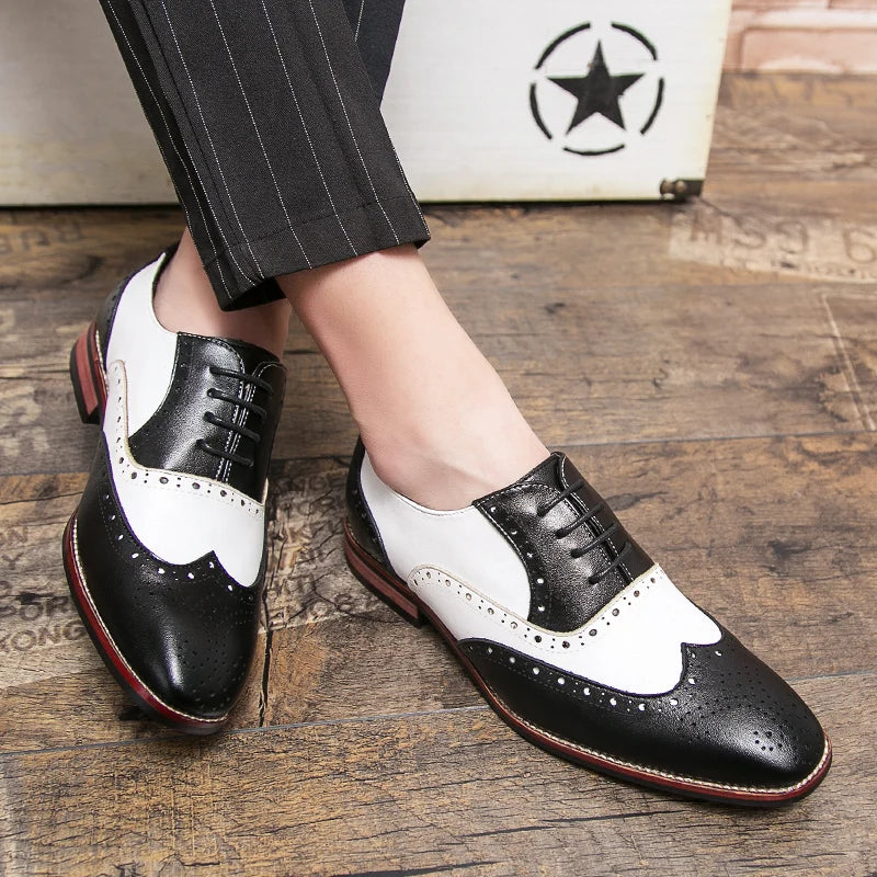 Frendorf | Herren Luxus Schuhe Brogue Schnürung Casual Britischer Stil Kontrastfarbe Oxford Büro