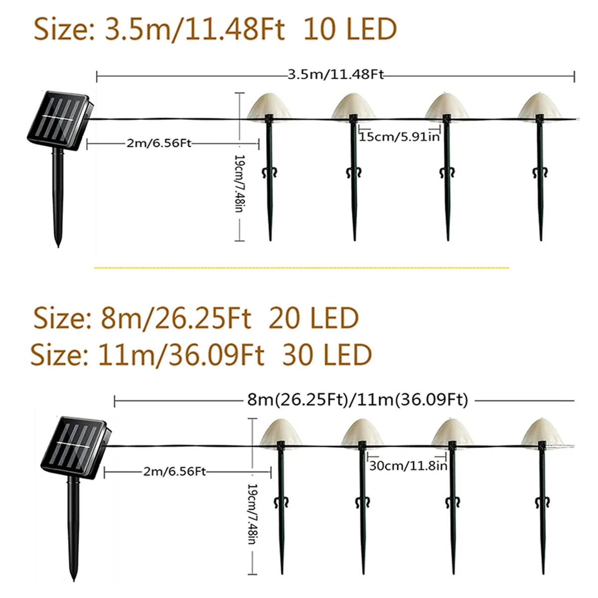 Frendorf | 11M Solar-Pilz-Lichterketten – LED-Feenlichter für den Außenbereich, Garten, Rasen, Camping und Partyddekoration