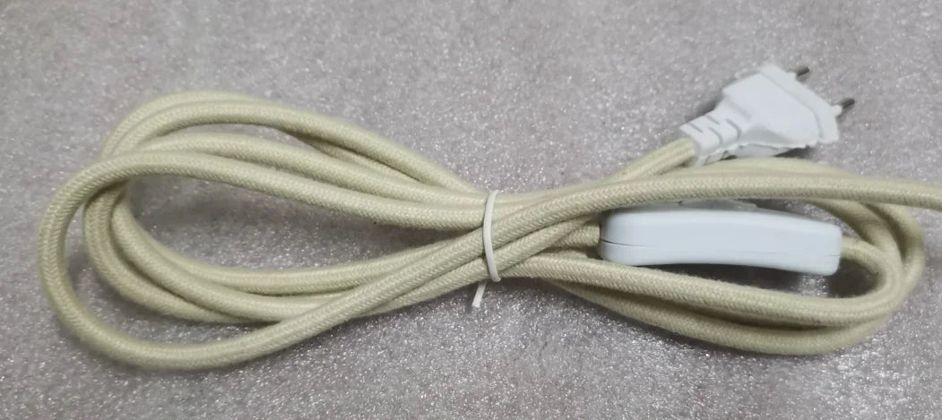 Frendorf | 220V AC Stromkabel mit europäischem Stecker und Schalter – Klassisches Stofftextil umhülltes Flex-Verlängerungskabel für Tischlampe