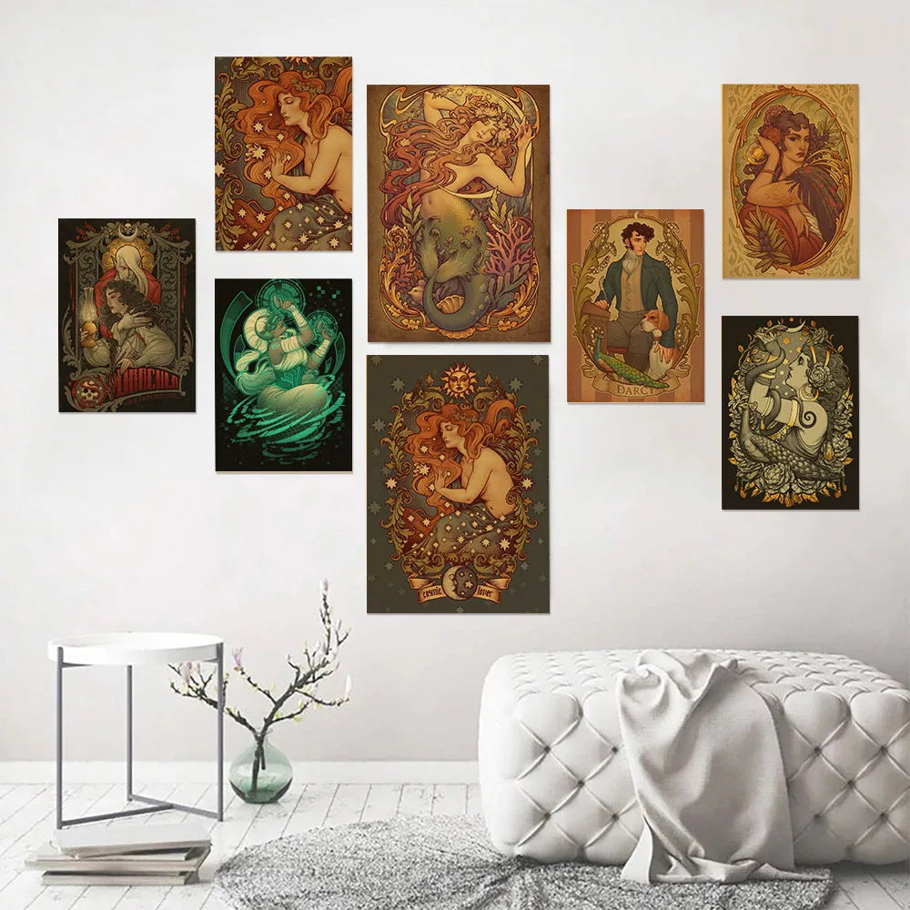 Art Nouveau Kraftpapier Poster Vintage Zuhause Zimmer Bar Café Dekor Ästhetische Kunst Wandgemälde