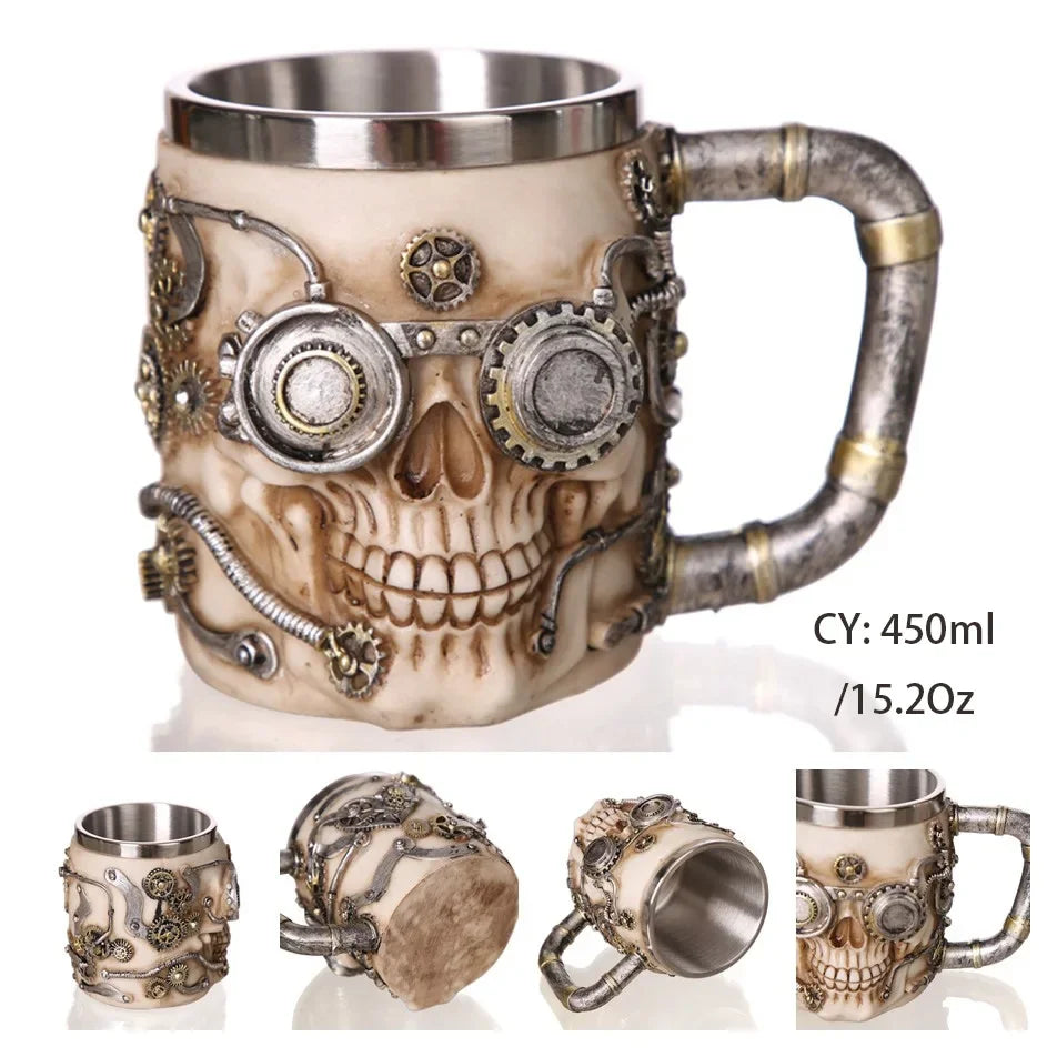 Mittelalterlicher Drachenharz-Edelstahlbecher als Kaffeebecher oder Teebecher