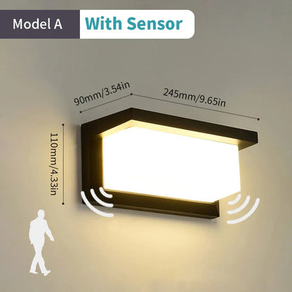 Frendorf | LED-Wandleuchte mit Radar-Bewegungsmelder – 16W wasserdichtes Licht für den Innen- und Außenbereich, kaltes und warmes Weißes Licht, AC85-265V