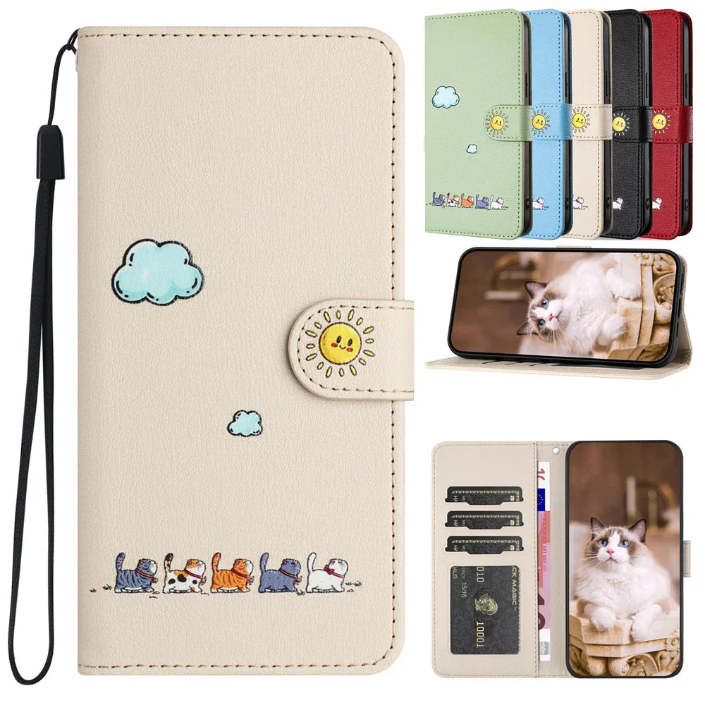 Frendorf | Katbedruckte magnetische Leder iPhone Flip Cover Geldbörse Hülle