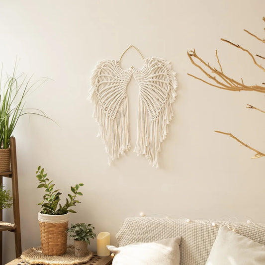 Engel Flügel Makramee Wandbehang Traumfänger Boho Wanddekoration Handgemachte Bohemian Wohnkultur Ornament Deko Kunst Handwerk Geschenk