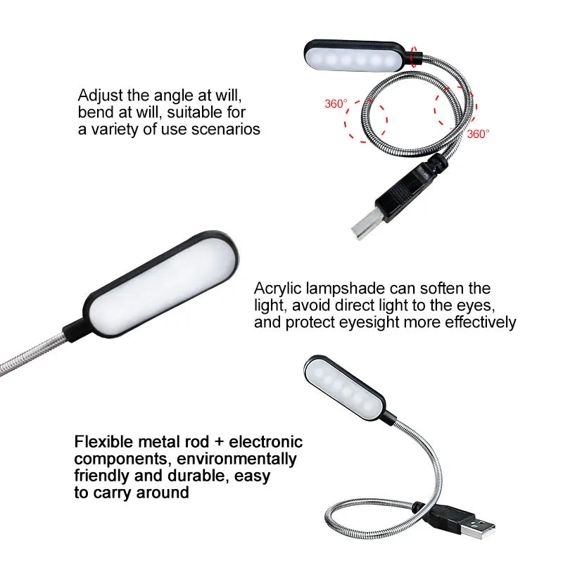 Tragbare USB LED Mini Buchlicht - Flexible 6 LEDs für Power Bank, Laptop, Notebook, PC